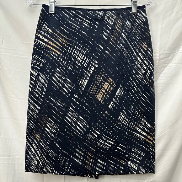 Club Monaco Designer Navy Print Pencil Skirt Size 2 - Picture 1 of 5